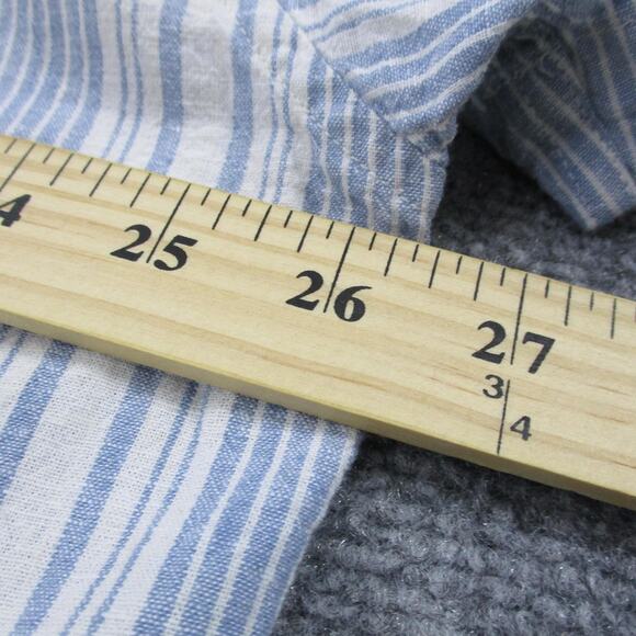 Tommy Hilfiger Shirt Mens 2XL Blue White Striped Linen Blend Short Sleeve Button - Picture 5 of 16